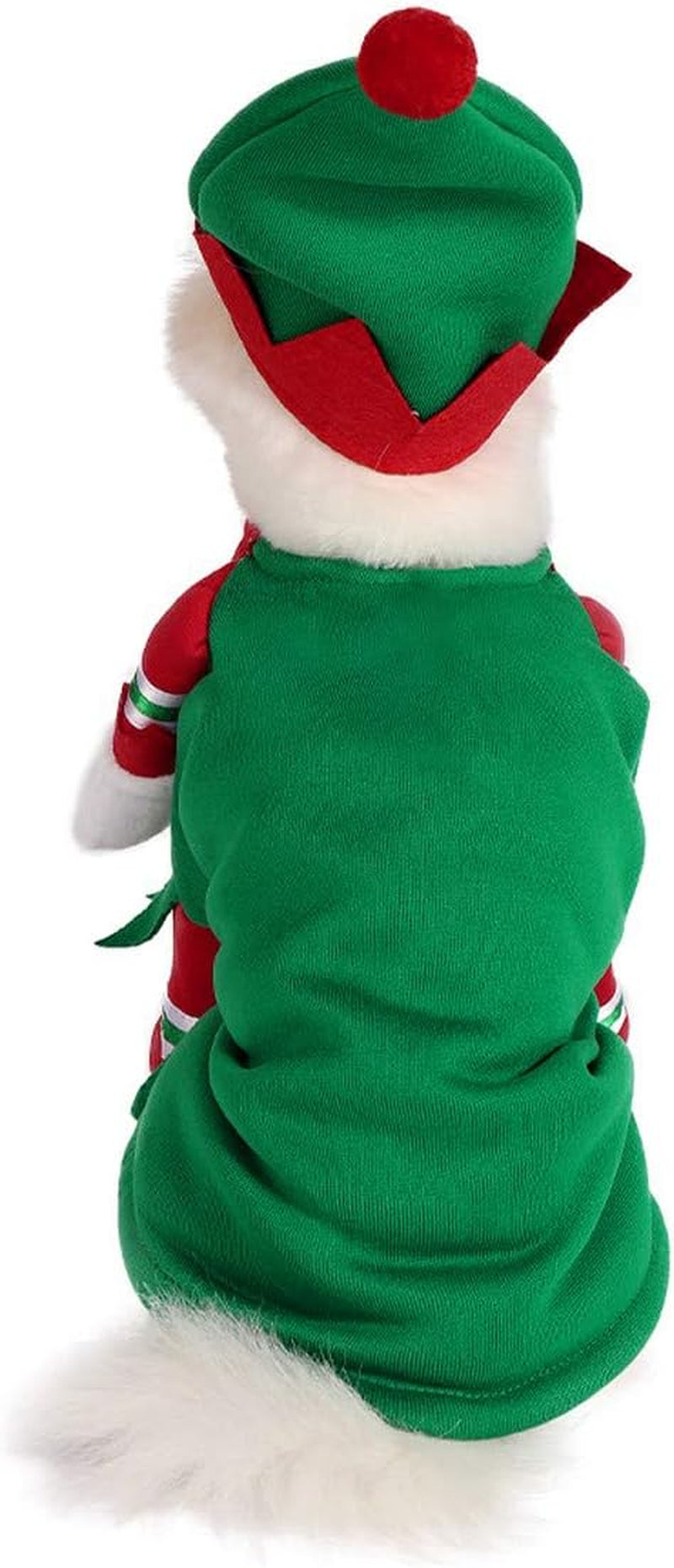 Dog Cat Christmas Elf Costume with Hat, Pet Christmas Winter Fleece Coat Clothes 