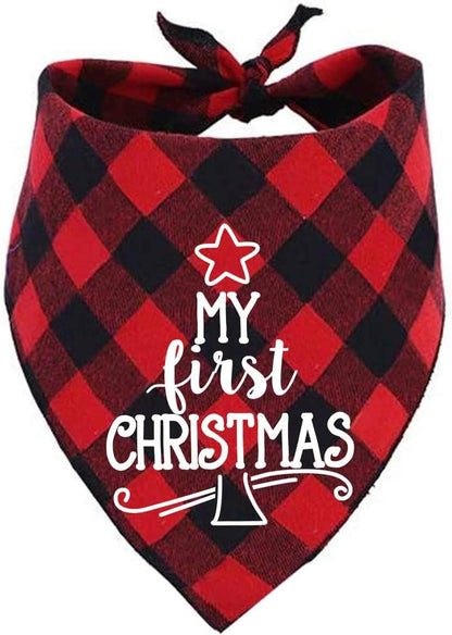 Dog First Christmas Bandana, Red Plaid Xmas Puppy Scarf