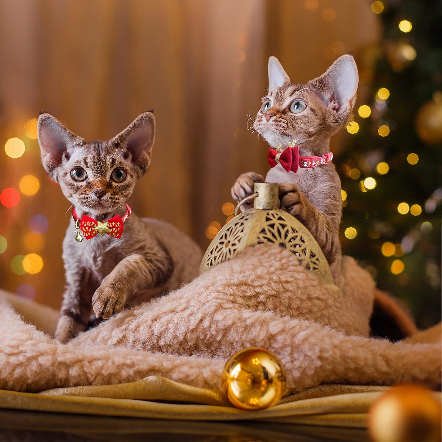 2 Pack Christmas Cat Collar with Bells Christmas Cat Bowtie 