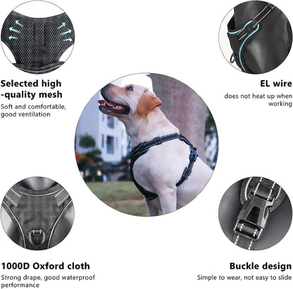 No Pull Light up Dog Harness, 3 Light Modes with Control Handle and Reflective Strap, Adjustable Breathable Dog Vest