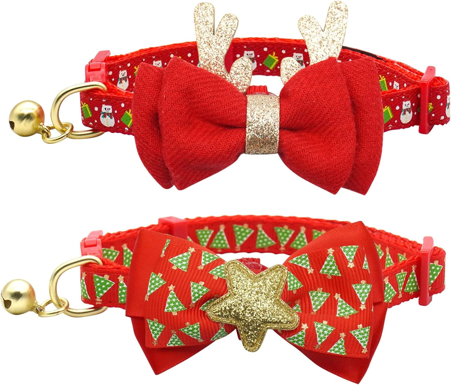 2 Pack Christmas Cat Collar with Bells Christmas Cat Bowtie 