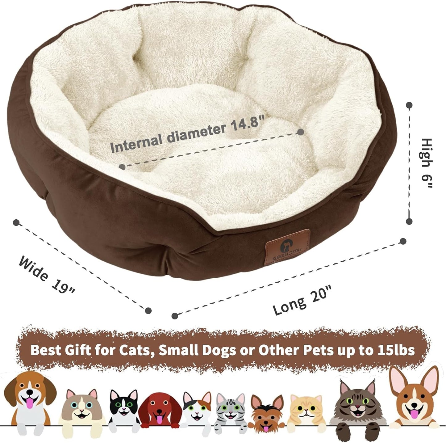 Small Pet Bed for Small Dogs and Cats, Extra Soft & Machine Washable with Anti-Slip & Water-Resistant Oxford Bottom