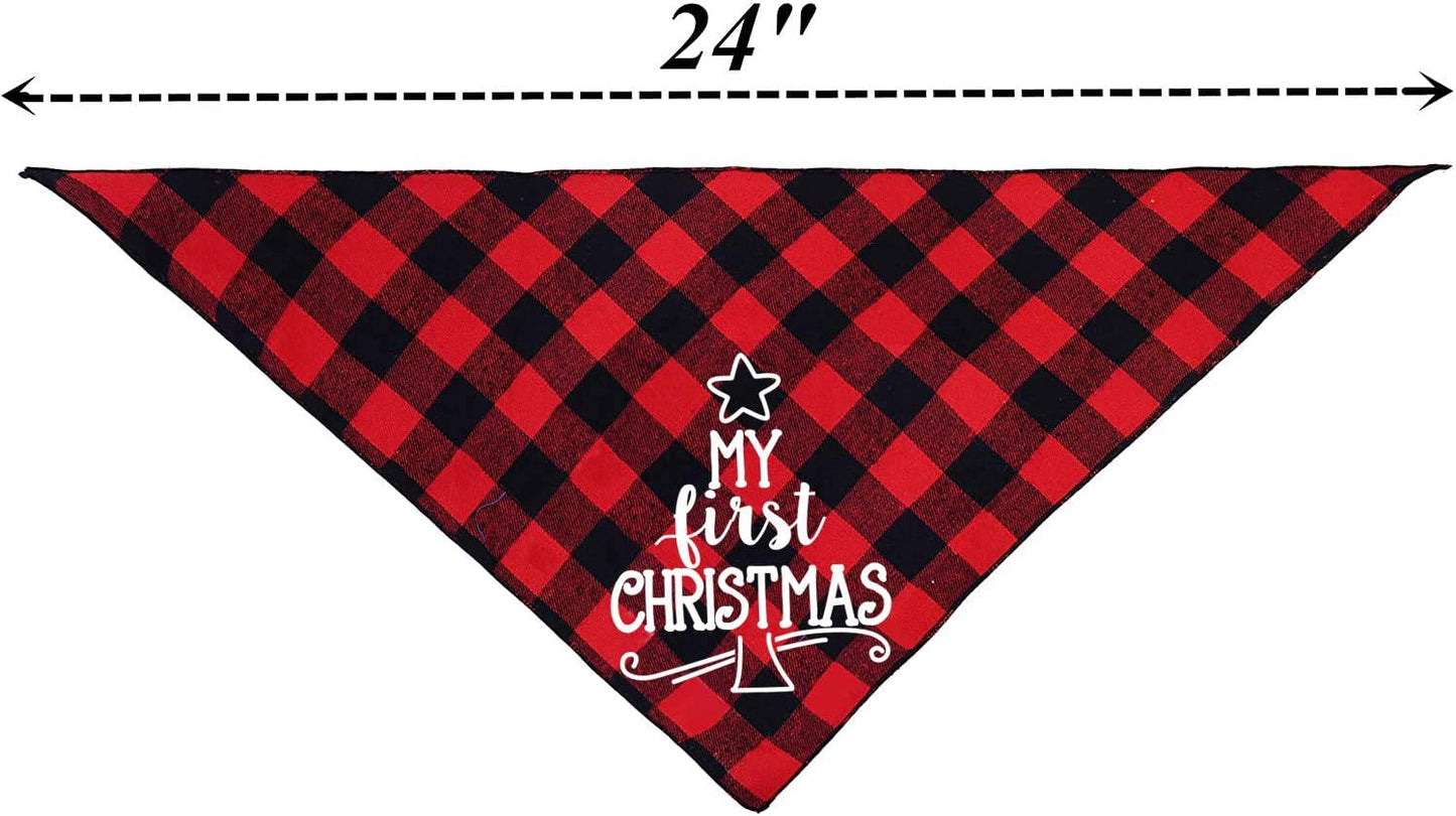 Dog First Christmas Bandana, Red Plaid Xmas Puppy Scarf