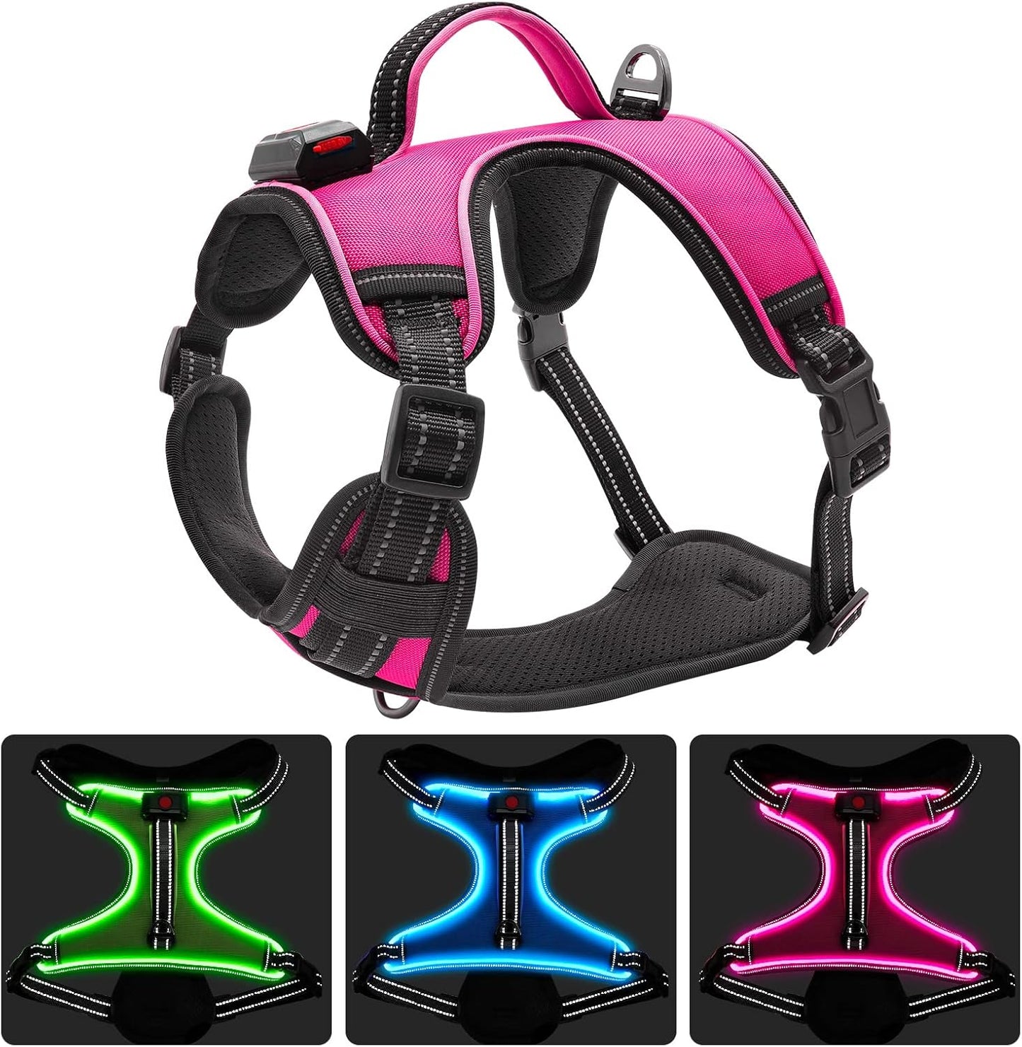 LED Dog Harness - Durable and Adjustable Reflective Light-Up Harness for Small, Medium, and Large Dogs 