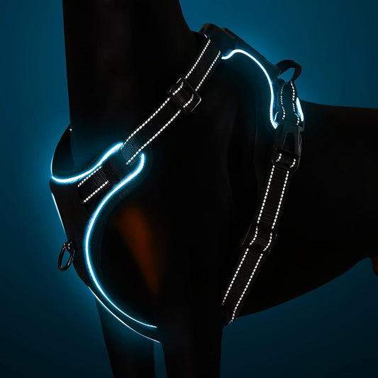 No Pull Light up Dog Harness, 3 Light Modes with Control Handle and Reflective Strap, Adjustable Breathable Dog Vest