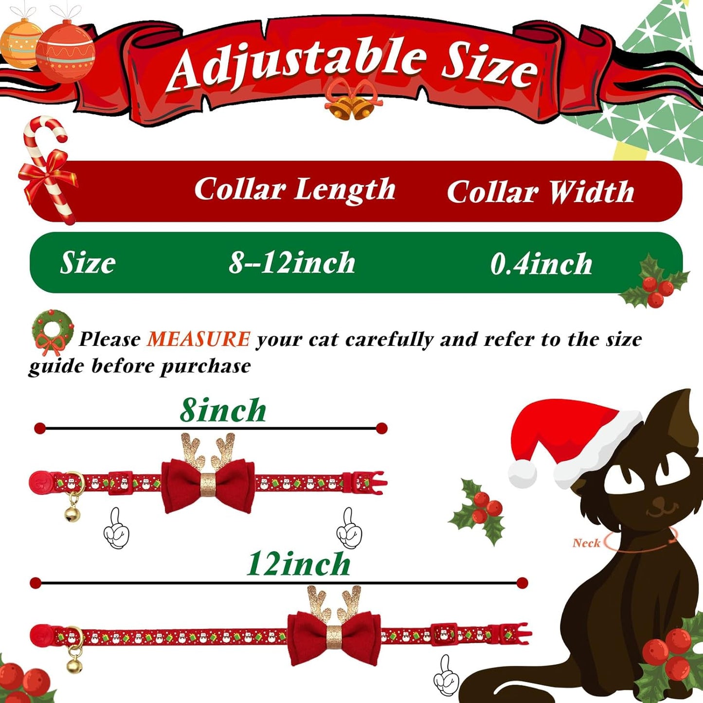 2 Pack Christmas Cat Collar with Bells Christmas Cat Bowtie 